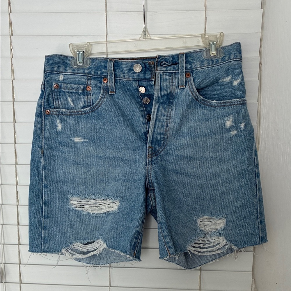 Levi's Distressed Light Blue Denim Jean Shorts
